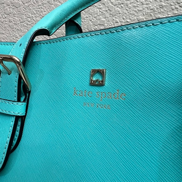 Kate Spade Aqua blue leather bag crossbody strap purse gold hardware - Picture 2 of 14